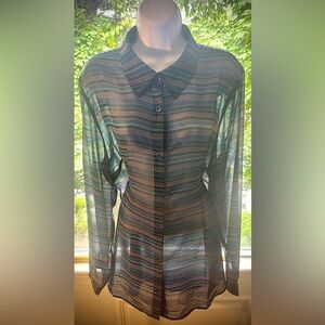 Striped Sheer Button-Up Blouse